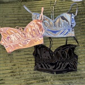 Forever 21 shiny stretchy ✨🍬 Pink, blue and black Crop Bralettes 3tops